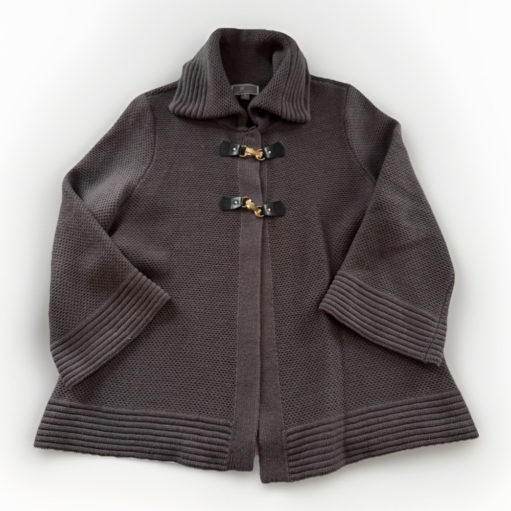 JM‎ Collection Women's Sweater Medium Dark Gray Gold Toggle Wing Collar